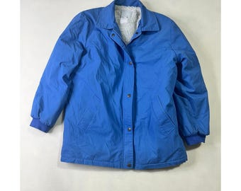 Vintage Blair Blue Sherpa Lined Winter Jacket Womens Small Full Zip Snap Front