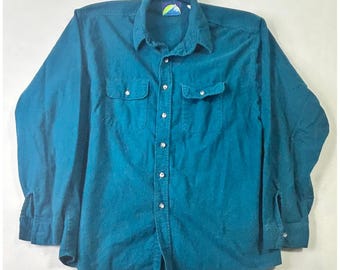 Vintage NorthCrest Mens Teal Blue Flannel Button Down Shirt Two Pocket Large