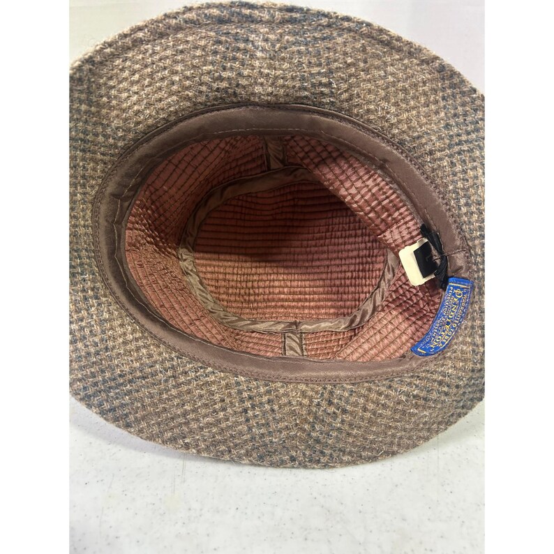 Pendleton Brown Plaid 100% Virgin Wool Bucket Hat Mens Large Vintage Made in USA image 5