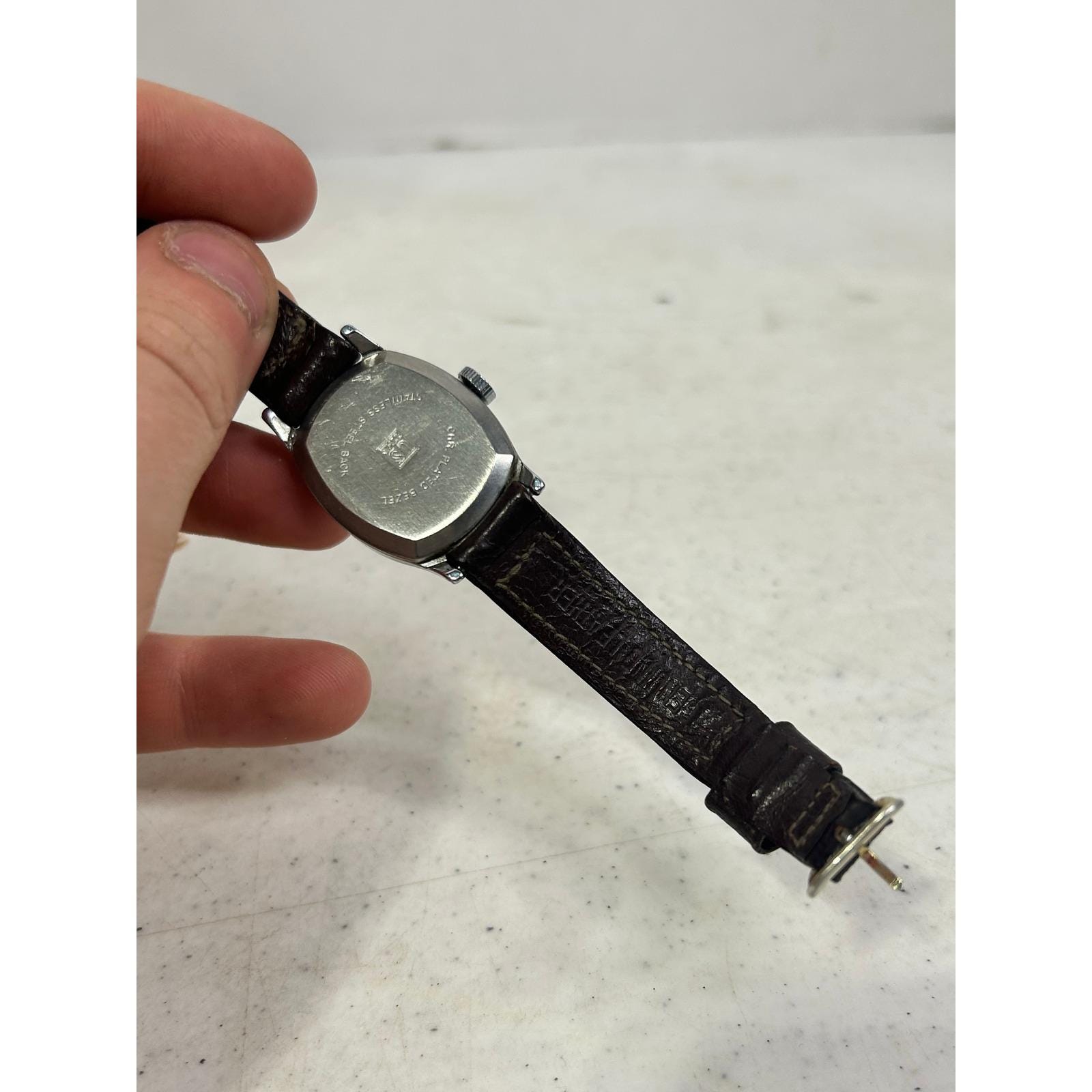 Vintage Mickey Mouse Watch‎ US Time Manual Wind Chrome Bezel Brown Leather Strap Vintage Mickey Mouse Watch US Time Manual Wind Chrome Bezel  main image 2