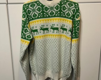 Maglione vintage John Deere The Beautiful Bodyguards Reindeer Fair Isle, verde, taglia XL