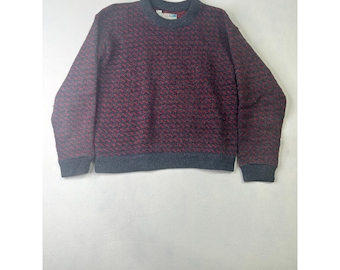 LL Bean Norwegian Sweater Mens Medium Red Grey Wool Birdseye Crewneck Vintage