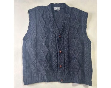 Gilet Pull Col V Homme – Hunters Ridge – Laine Mélangée Bleu – Taille M – Vintage