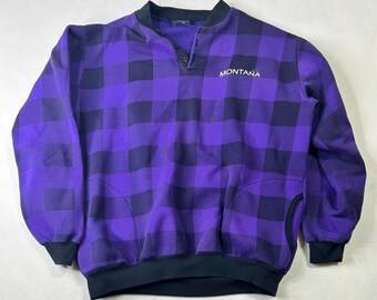 Sudadera de forro polar a cuadros Montana de AJ Sportswear, color morado, talla XL para hombre, fabricada en EE. UU.
