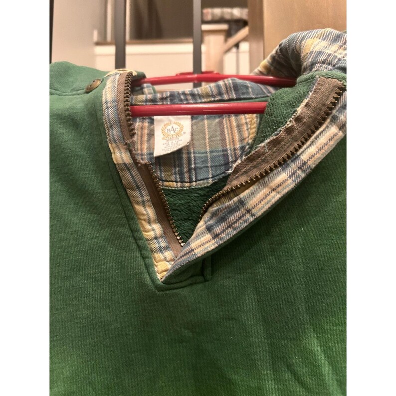 Vintage Caterpillar Green Quarter Zip Hoodie Plaid Lined Mens Medium Sweatshirt image 2