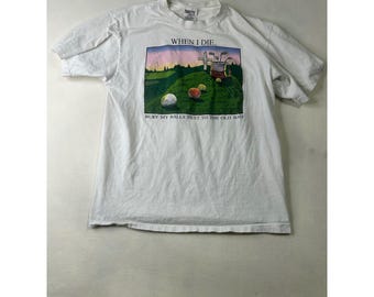 Vintage Oneita Power-T Golf Humor Graphic T-Shirt White Large 90s Single Stitch