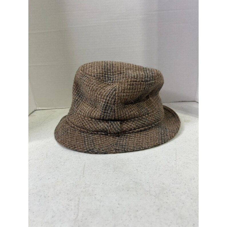 Pendleton Brown Plaid 100% Virgin Wool Bucket Hat Mens Large Vintage Made in USA image 4