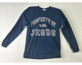Pro Club Heavy Weight Long Sleeve Shirt Mens Medium Navy Property of Jesus XXL