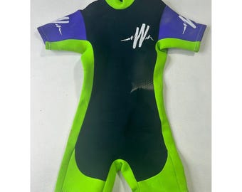 Vintage Wavelength Wetsuits Australia Neon Shorty Spring Suit Size 12 Kids Black