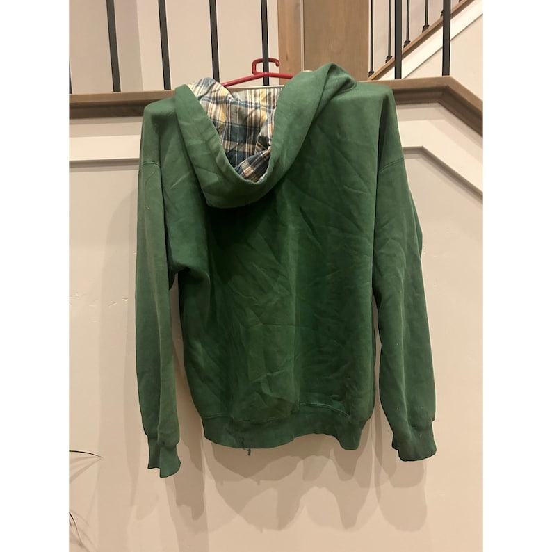 Vintage Caterpillar Green Quarter Zip Hoodie Plaid Lined Mens Medium Sweatshirt image 4