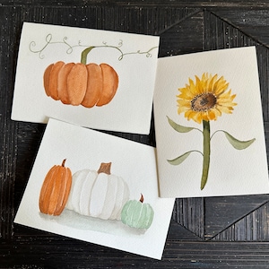 Handmade Fall Watercolor Cards, Handpainted Pumpkin Thank You Cards, Original Botanical Notecards, Simple Fall Greeting Cards, Stationary