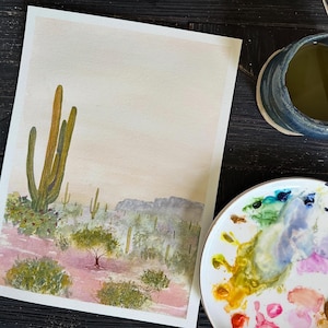 Watercolor Painting of Saguaro National Park, gift for nature lover, housewarming gift, natural landscape, cactus painting, desert art