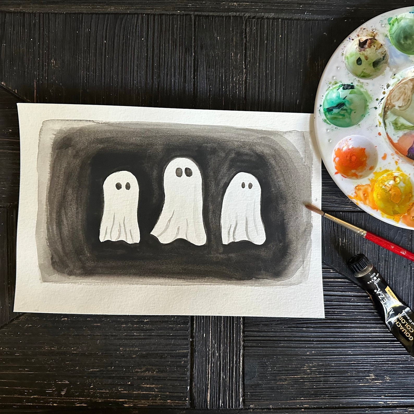 Cute Ghost Painting, Simple Halloween Art, Halloween Ghosts, Gift for