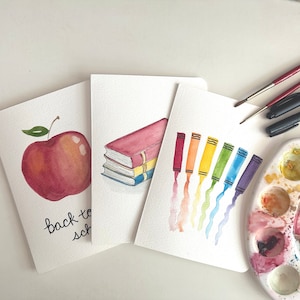 Tarjetas de agradecimiento para maestros de regreso a clases, juego de tarjetas de acuarela pintadas a mano, regalo original de agradecimiento para maestros, tarjetas de acuarela hechas a mano