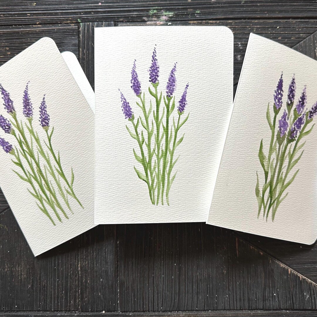 Handmade Lavender Watercolor Cards, Handpainted Floral Thank You Cards ...