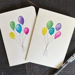 handgemalte Geburtstagskarten, Luftballons Aquarell, Karten zum Geburtstag, original handgemalte Aquarell Karten, mehrfarbig