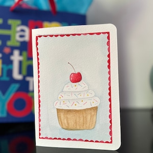 Handgemachte Geburtstagskarten, Cupcake Karten zum Geburtstag, Original handgemachte Aquarell Grußkarten, festliche Cupcake Geburtstagskarte