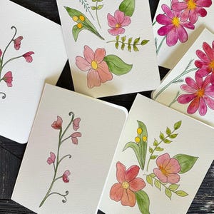 Handmade Floral Watercolor Cards, Handpainted Floral Thank You Cards, Original Botanical Notecards, Simple Summer Greeting Cards