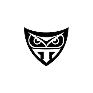 May include: A black and white logo featuring an owl design within a shield shape. The owl's eyes are prominent, and the design incorporates a stylized 'T' at the bottom, creating a bold, graphic emblem.