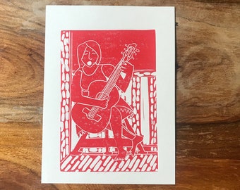 Red |  "Lift Up Your Voice & With Us Sing" | Block Print | Handprinted | Lino Print