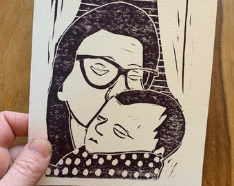 Carte blanche | Mère et enfant | Impression Lino