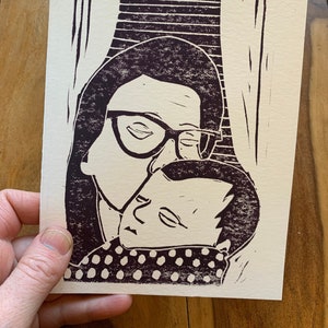 Blanco kaart | Moeder en kind | Linoprint