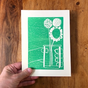 Green| Handing Over the Flowers| Block Print | Handprinted | Lino Print