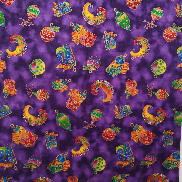 Laurel Burch Out-of-Print, Holiday Collection Purple Metallic, Quilting Sewing Cotton Fabric, 28" Long