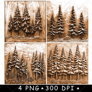 Dennenbomen Bos Groenblijvende kerstkegel Timberland 3D-laserbestand Onderzetter branden grijstinten leisteen PNG-afbeelding graveren zwart wit etsen CO2 CNC