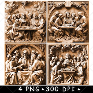Dernière Cène des apôtres de Jésus-Christ Bible chrétienne 3D fichier laser sous-bock graver en niveaux de gris ardoise Image PNG graver noir blanc gravure CO2 Cnc Art