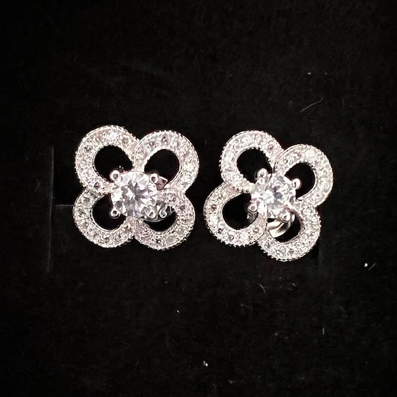 925 Sterling Silver Clover CZ Stud Earrings