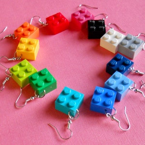 the square pair - earrings made with 2x2 toy blocks / LEGO Bricks - pink, red, orange, yellow, lime, green, blue, black, gray, white, purple