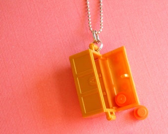 buried treasure - necklace made with toy blocks / LEGO bricks - gold, shiny, chest, pirate, sterling silver