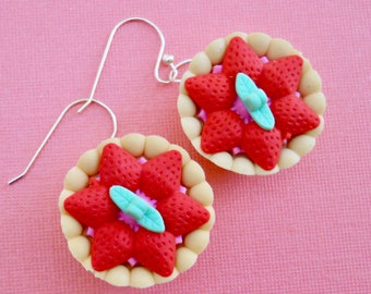 strawberry tart earrings - made with Japanese style erasers - sterling silver statement
