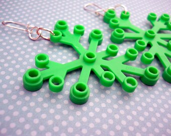 lusciously long leafy earrings - made with toy bricks / LEGO - grassy green