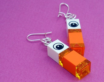 the hairy eyeball - earrings made with toy blocks / LEGO bricks - orange, yellow, white, sterling silver