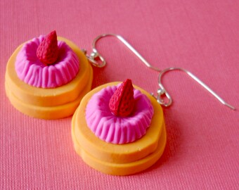 strawberry shortcake earrings - made with Japanese style erasers - sterling silver statement