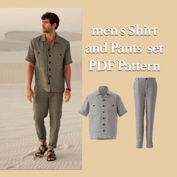 Men's Linen Set Bundle Pattern, Men's Linen Pants, Men' Summer Shirt, Man Trouser pattern, pants pattern, Button Up Shirt Pattern M-XXXL