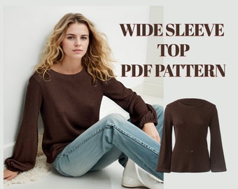 Ontspannen blouse naaipatroon, blousepatroon met lantaarnmouwen, dames naaipatroon, top XS-XXL PDF-patroon, zijden blouse top naaipatroon