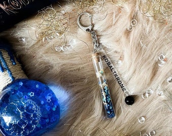 Cobalt crown | Light drinker keyring | Keychain | Handmade | Glitter | Glass bottle