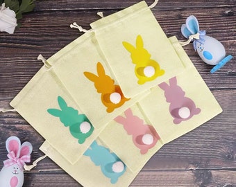 Burlap Bunny Easter Gift Bag With Drawstring, Easter Treat Bags, Easter Gift for Kids, Easter Basket Stuffers, Easter Bunny Gift Bags