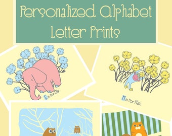 Personalized Alphabet Print - Custom Nursery Print Kids Wall Art - Baby Name Art Print - You Choose The Name - by strawberryluna