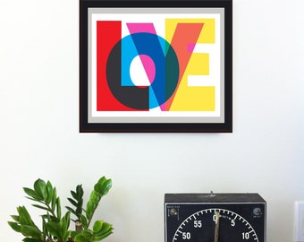 LOVE Art Print - Valentine Love Print Giclee Print Typography Art Typographic Poster Wall Decor