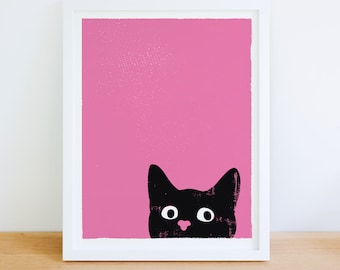 Small Cat Art Print Oh Hai Black Cat Print Kitty Wall Art Nursery Print Home Office Art Wall Decor