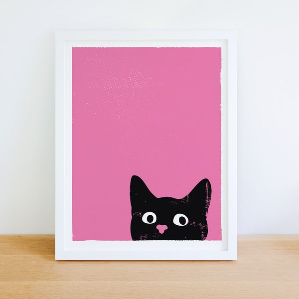 Small Cat Art Print Oh Hai Black Cat Print Kitty Wall Art Nursery Print Home Office Art Wall Decor