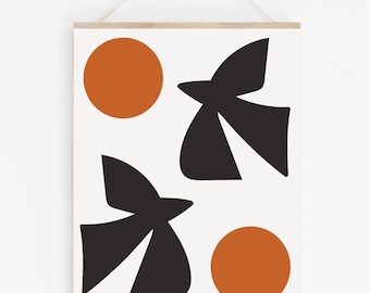 Blackbirds and Suns Giclee Hand Drawn Modern Minimalist Art Print