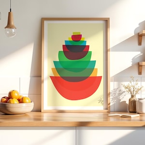Kitchen Bowl Stack Print Giclee Art Print - Stacking Bowls Art - Mid Century Modern Inspired Mod Art Print Gift For Cooks Chefs & Foodies