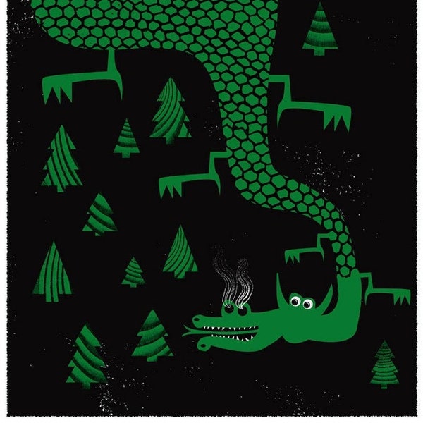 Siebdruck - Drachenwald Siebdruck Siebdruck Limited Edition Mythical Green Dragon Art Poster