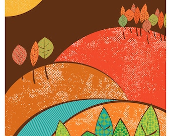 Fallmoon Giclee Art Print - Autumn Harvest Moon Fall Print