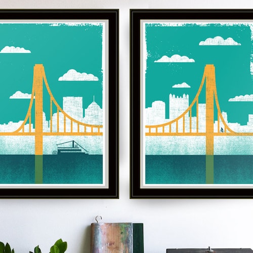 Pittsburgh Art City of Bridges 2 Silkscreen Print Pittsburgh Etsy